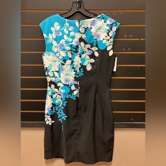 New York & Company Asymmetrical Black and Blue Sheath Dress - Picture 3 of 4